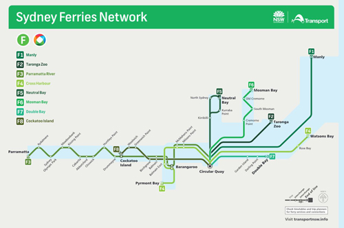Sydney Ferries Route Map